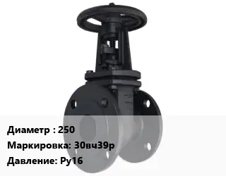 Задвижка чугунная 250 30вч39р Ру16